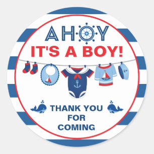 Jongen Baby shower Nautical Classic Round Sticker
