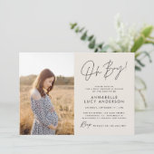 Jongen baby shower neutraal elegant foto kaart (Staand voorkant)
