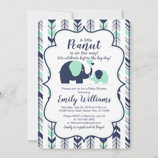 Jongen baby shower nodigt olifantenthema uit kaart (Voorkant)