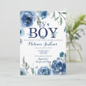 Jongen Baby shower nodigt uit met Waterverf Floral Kaart (Staand voorkant)