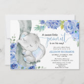 Jongen baby shower, olifantenblauw waterverf kaart (Voorkant)