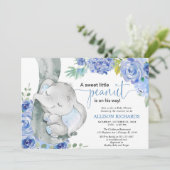 Jongen baby shower, olifantenblauw waterverf kaart (Staand voorkant)
