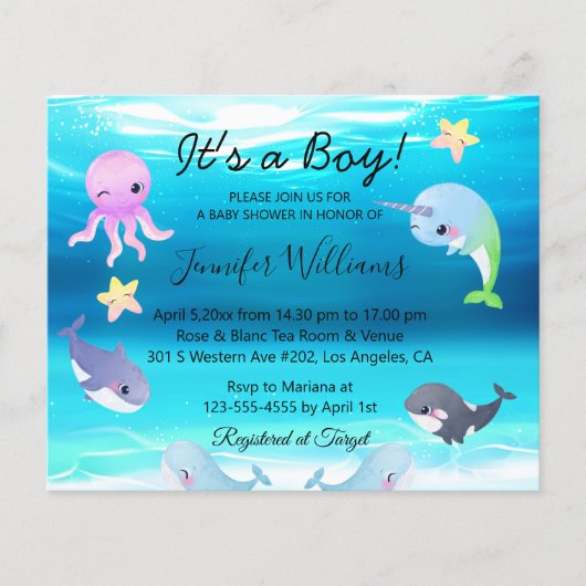 Jongen baby shower, Onderwater zee Creature Invita Flyer (Voorkant)