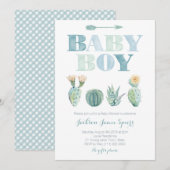 Jongen Baby shower Partij met waterverf cacti Kaart (Voorkant / Achterkant)