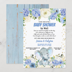 Jongen baby shower per post Blauwe olifant roos bl Kaart