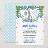Jongen baby shower per post Bunny Rabbit blue Kaart (Voorkant / Achterkant)