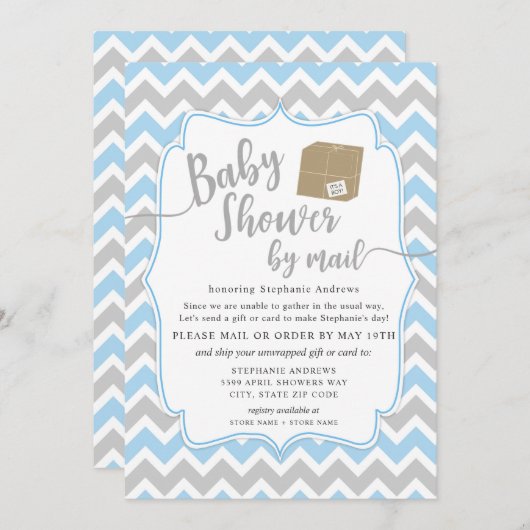 Jongen Baby shower per post met verzenddoos Kaart (Voorkant / Achterkant)