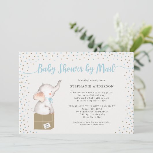 Jongen Baby shower per post met verzenddoos Kaart (Staand voorkant)