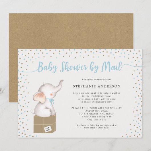 Jongen Baby shower per post met verzenddoos Kaart (Voorkant / Achterkant)