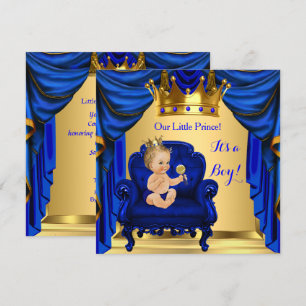 Jongen Baby shower Prince Royal Blue Gold Blonde Kaart