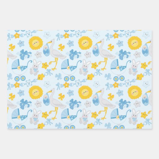 Jongen Baby shower — Reeks verpakkingspapier van 3 Inpakpapier Vel (Voorkant)