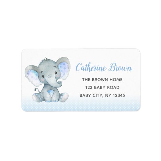 Jongen Baby shower retour adreslabels (olifant) Etiket (Voorkant)