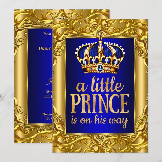 Jongen Baby shower Royal Prince blauw goud Kaart (Voorkant / Achterkant)