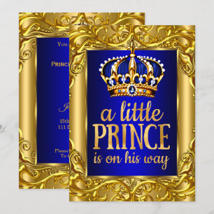 Jongen Baby shower Royal Prince blauw goud Kaart