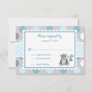 Jongen baby shower RSVP-kaart blauwe grijze teddyb RSVP Kaartje