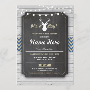 Jongen Baby shower Rustic Antler Chalk Stag Invite Kaart