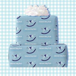 Jongen Baby shower Schattige schommelpaard naam bl Cadeaupapier