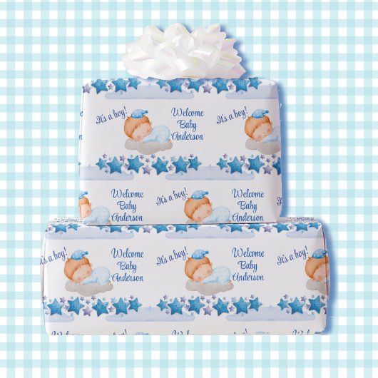 Jongen Baby shower Slapen Op een Cloud Baby shower Cadeaupapier