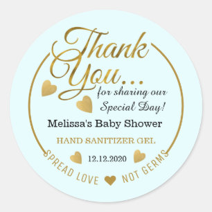 Jongen Baby shower Spread Love Sanitizer Favor Blu Ronde Sticker