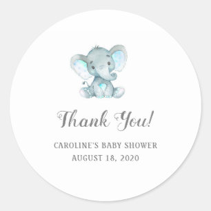 Jongen Baby shower Stickers, Blue Elephant Dank je Ronde Sticker