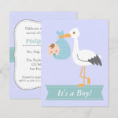 Jongen Baby shower - Stork levert Cute Baby Boy Kaart (Voorkant / Achterkant)