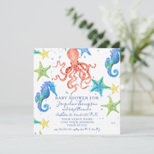 Jongen Baby shower Strand Zeesterren Octopus Zeepa Kaart (Staand voorkant)