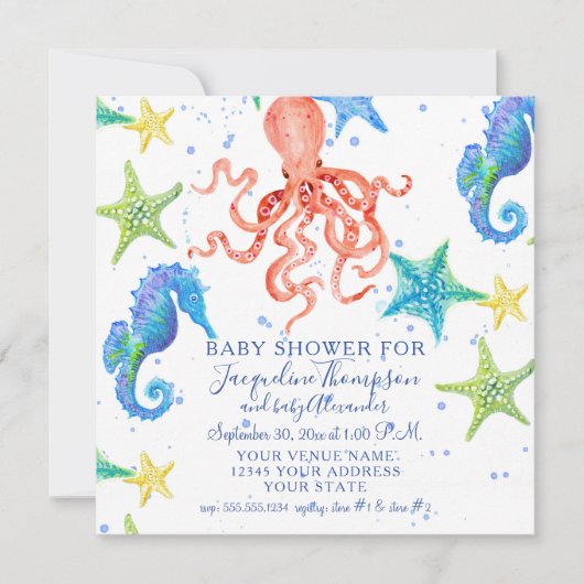 Jongen Baby shower Strand Zeesterren Octopus Zeepa Kaart (Voorkant)