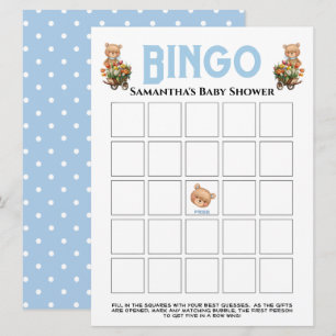 Jongen Baby Shower Teddy Bloemen Blauwe Bingo Uitn Kaart