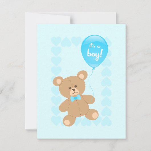 Jongen Baby shower Teddy met ballonuitnodiging Kaart (Voorkant)