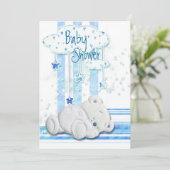 Jongen baby shower teddybeer blauw kaart (Staand voorkant)