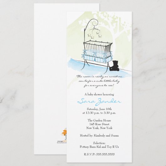 Jongen Baby shower Uitnodiging - Baby Wieg (Voorkant / Achterkant)