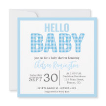 Jongen Baby shower Uitnodiging - Blue Gingham