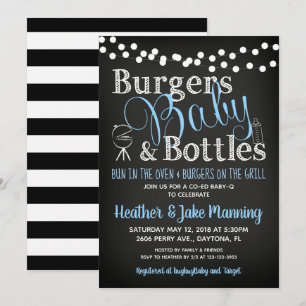 Jongen Baby shower Uitnodiging, Burgers BBQ Beer Kaart