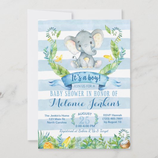 Jongen Baby shower Uitnodiging, Elephant Baby show Kaart