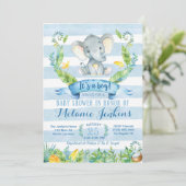 Jongen Baby shower Uitnodiging, Elephant Baby show Kaart (Staand voorkant)