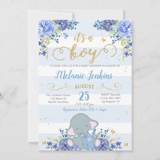 Jongen Baby shower Uitnodiging, Elephant Baby show Kaart (Voorkant)