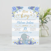 Jongen Baby shower Uitnodiging, Elephant Baby show Kaart (Staand voorkant)