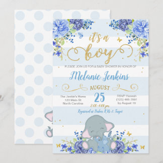 Jongen Baby shower Uitnodiging, Elephant Baby show Kaart