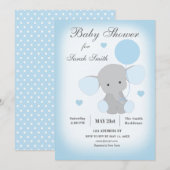 Jongen Baby shower Uitnodiging Elephant Blue (Voorkant / Achterkant)