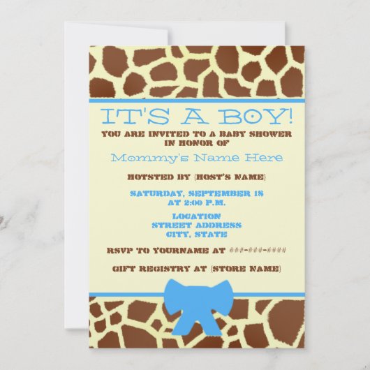 Jongen Baby shower Uitnodiging - Giraffe afdrukken (Voorkant)