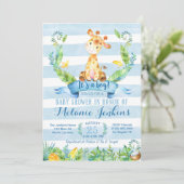 Jongen Baby shower Uitnodiging, Giraffe Baby showe Kaart (Staand voorkant)