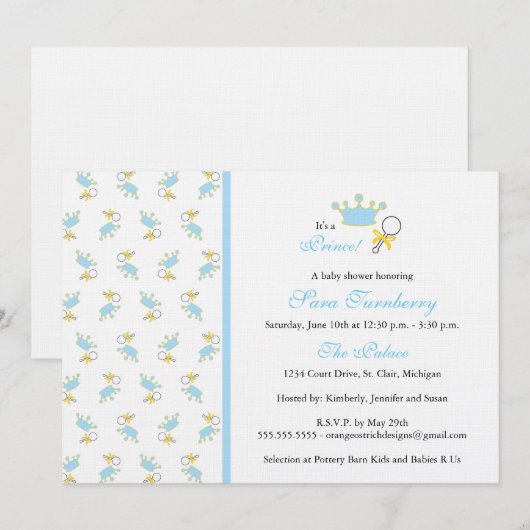 Jongen Baby shower Uitnodiging - Kleine Prins (Voorkant / Achterkant)