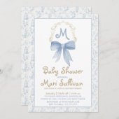 Jongen Baby shower Uitnodiging met Blauwe Damast (Voorkant / Achterkant)