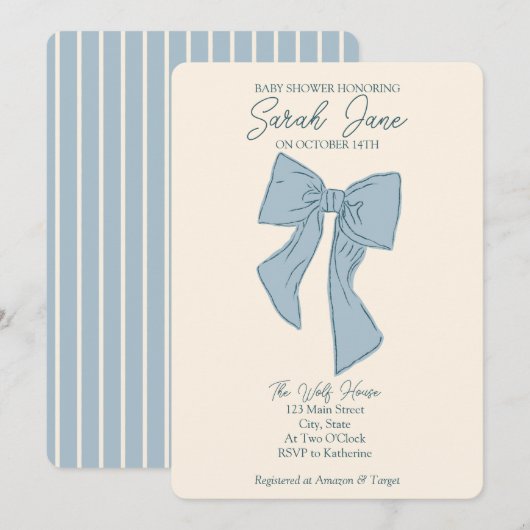 Jongen Baby shower uitnodiging met een boog (Voorkant / Achterkant)