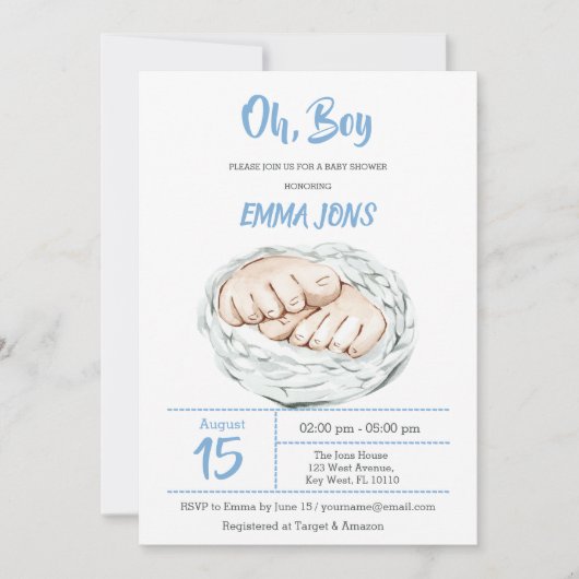 Jongen Baby shower-uitnodiging Save The Date (Voorkant)