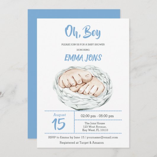 Jongen Baby shower-uitnodiging Save The Date (Voorkant / Achterkant)