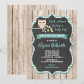 Jongen baby shower uitnodiging, Uil baby shower Kaart (Voorkant / Achterkant)