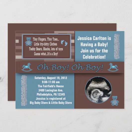 Jongen baby Shower-uitnodigingen Kaart (Voorkant / Achterkant)