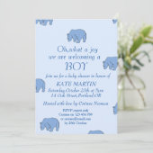 Jongen baby shower uitnodigingskaart met blauw bee kaart (Staand voorkant)