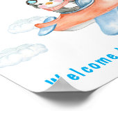 Jongen Baby shower Vliegtuig Blue Penguin Poster (Hoek)